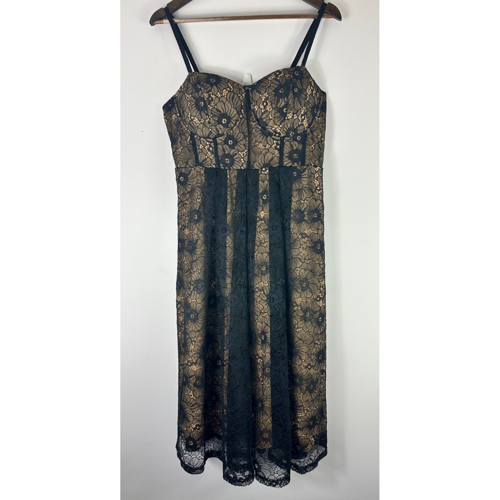 Rebdolls Lace Midi Dress Womens 1X‎ Black Tan Corset Sweetheart Cocktail Party